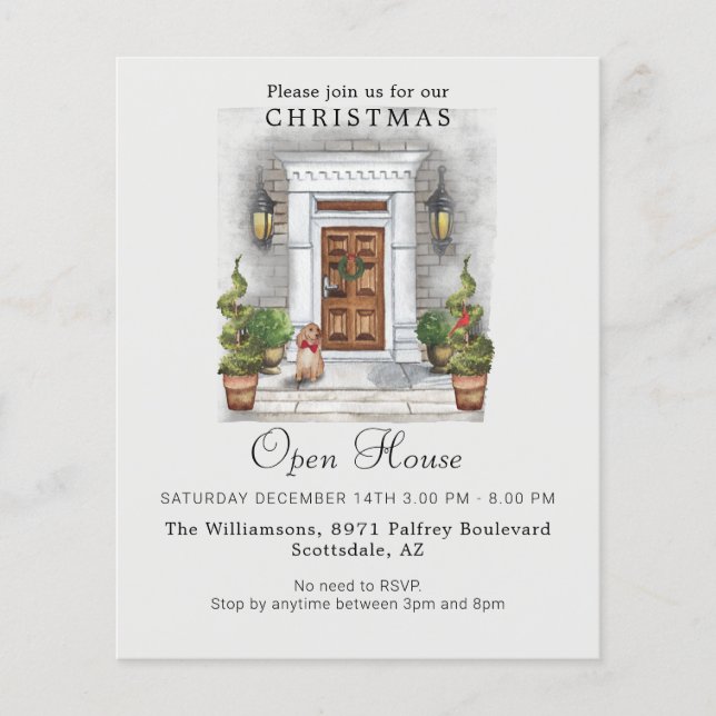Budget Watercolor Christmas Open House Invitation (Front)