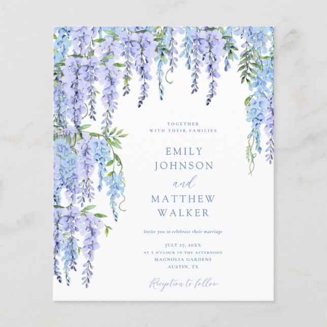 BUDGET Watercolor Dusty Blue Floral Wedding Invite (Front)