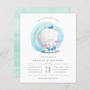 Budget Watercolor Elephant Blue Boy's Baby Shower