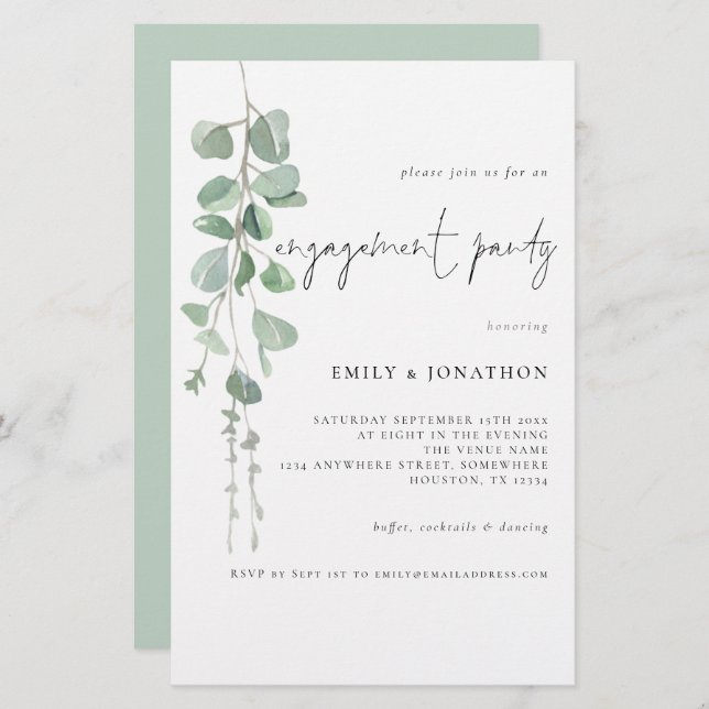 Budget Watercolor Eucalyptus Engagement Invitation (Front/Back)