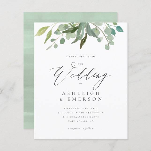 Budget Watercolor Eucalyptus Greenery Wedding (Front/Back)