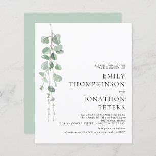 Budget Watercolor Eucalyptus Wedding Invitation