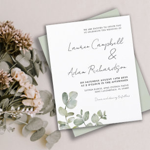 Budget Watercolor Eucalyptus Wedding Invitation