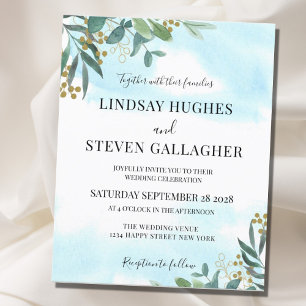 Budget Watercolor Eucalyptus Wedding Invitation
