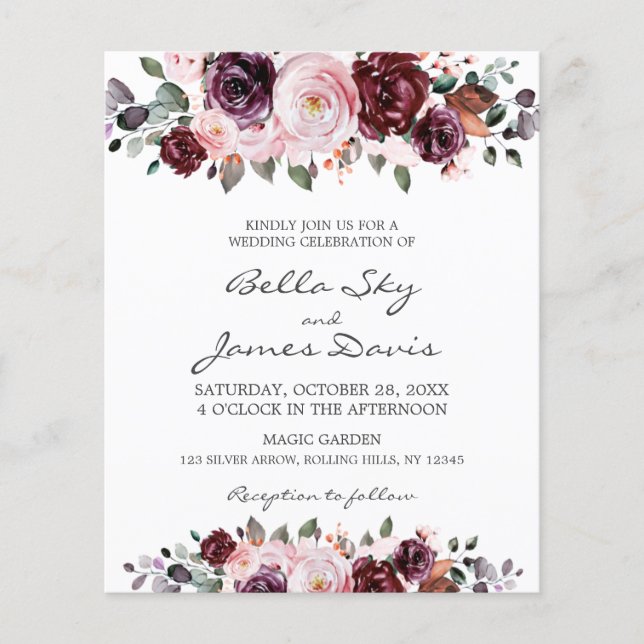 Budget Watercolor Floral Boho Wedding Invitations (Front)