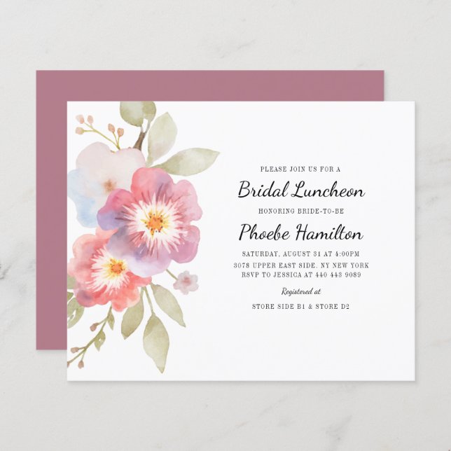 Budget Watercolor Floral Bridal Brunch Invitation (Front/Back)