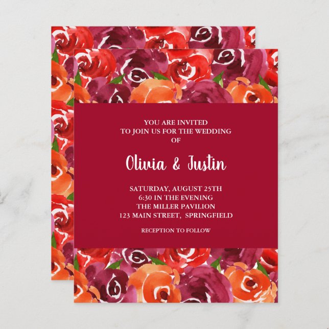 Budget Watercolor Floral Collage Wedding Invites (Front/Back)