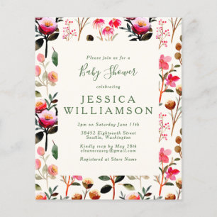 Budget Watercolor Floral Pink Green Baby Shower
