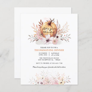 Budget Watercolor Floral Pumpkin Thanksgiving Card