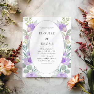 Budget Watercolor Floral Purple Wedding Invitation