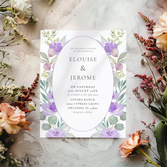 Budget Watercolor Floral Purple Wedding Invitation (Creator Uploaded)