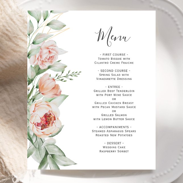 Budget Watercolor Floral Spring Wedding Menu (Creator Uploaded)
