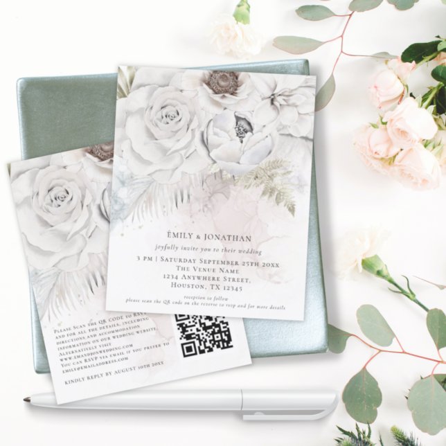 Budget Watercolor Florals QR Code Wedding Invite (Creator Uploaded)