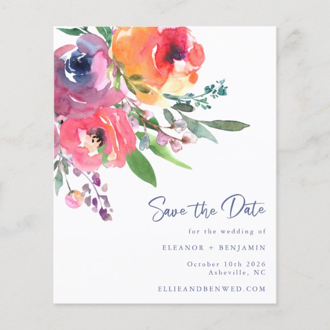 Budget Watercolor Flowers Modern Save The Date (Front)