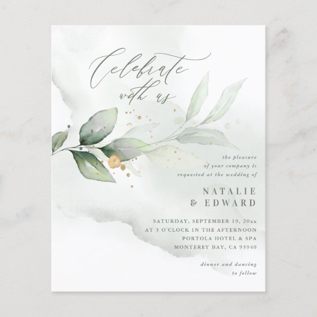 budget Watercolor foliage metallic gold wedding (Front)