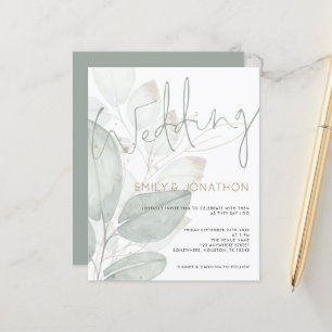 Budget Watercolor Foliage Wedding Invitation
