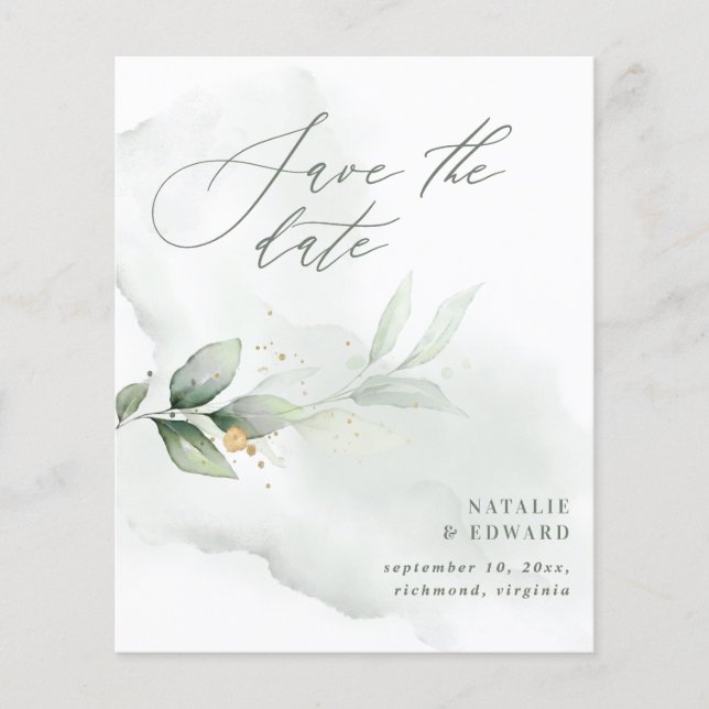 budget Watercolor foliage wedding save the date (Front)