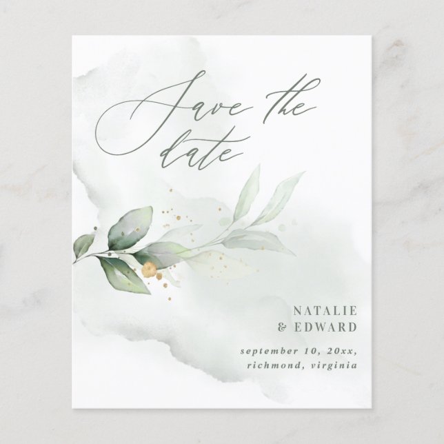 budget Watercolor foliage wedding save the date Flyer (Front)