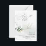 budget watercolor green eucalyptus save the date card<br><div class="desc">budget Etherial watercolor foliage and metallic gold effect wedding save the date invite. With beautiful watercolor details. This modern wedding invite is sure to set the style for your big day.</div>
