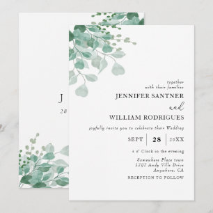 Budget Watercolor Green Eucalyptus Wedding Invitation