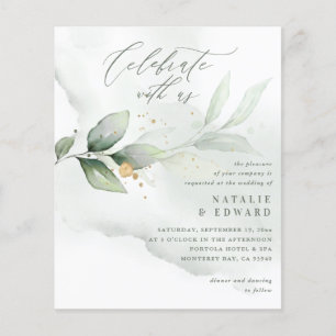 budget Watercolor green foliage gold wedding