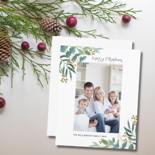 Budget Watercolor Greenery Merry Christmas Photo