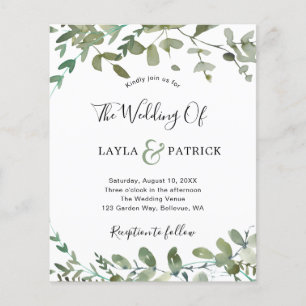 Budget Watercolor Greenery Wedding Invitation Flyer