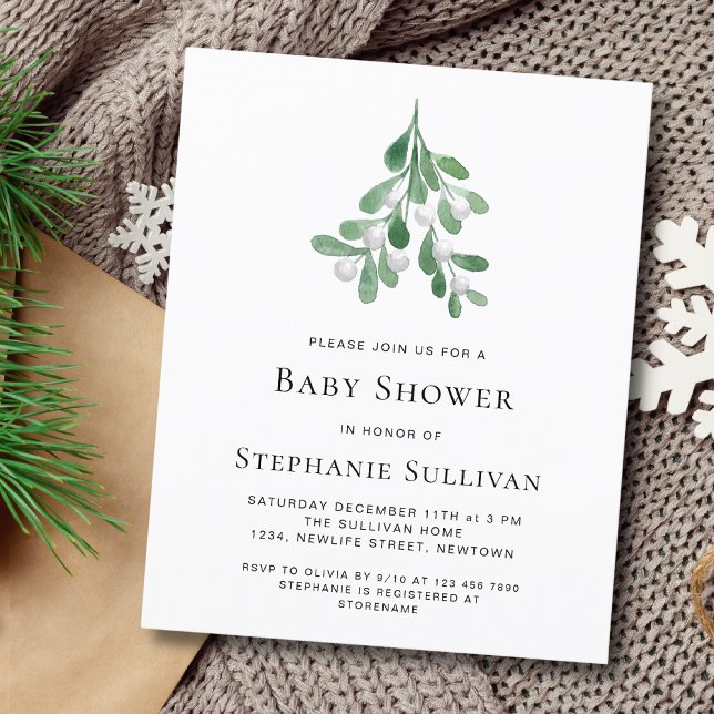 Budget Watercolor Mistletoe Baby Shower Invitation (Creator Uploaded)