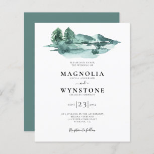 Budget Watercolor Mountains Wedding Invitation