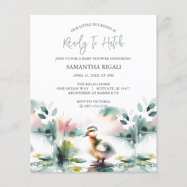 Budget Watercolor Neutral Baby Shower Duck Theme (Front)