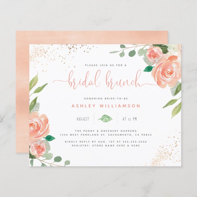 Budget Watercolor Peonies Eucalyptus Bridal Brunch (Front/Back)