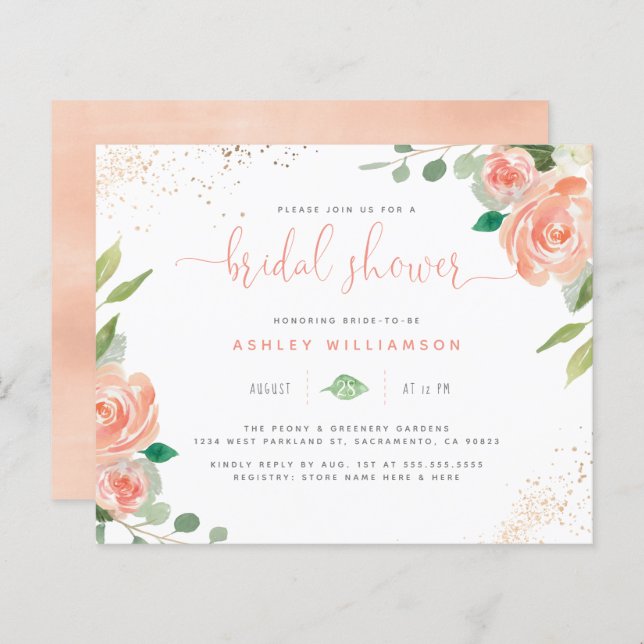 Budget Watercolor Peonies Eucalyptus Bridal Shower (Front/Back)