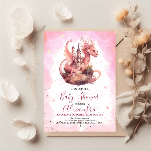 Budget Watercolor Pink Dragon Baby Shower  Flyer (Creator Uploaded)