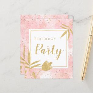 Budget Watercolor Pink Gold Birthday Party Invite