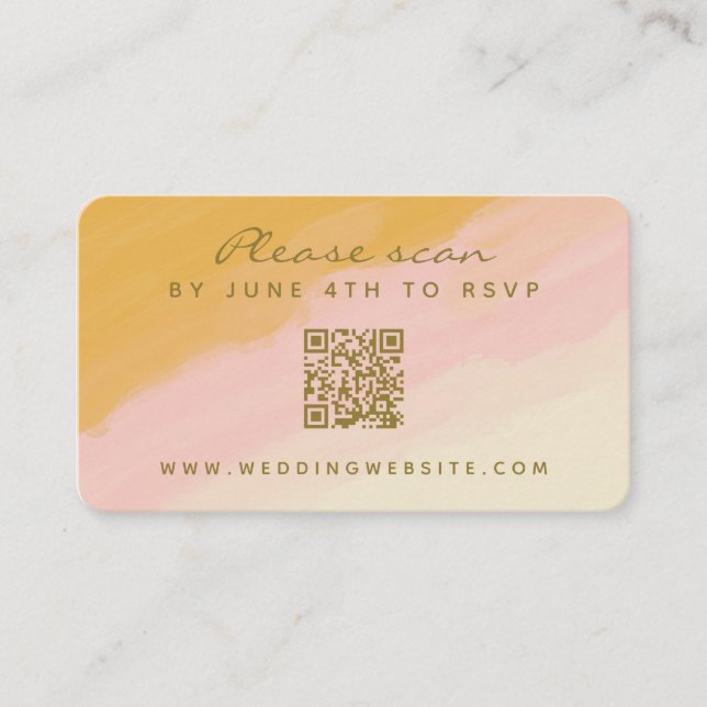 Budget Watercolor Pink Yellow QR Code RSVP Card (Front)