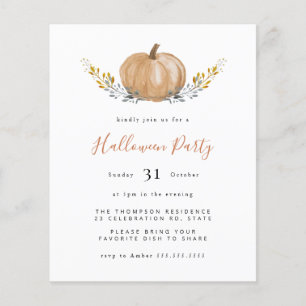 Budget Watercolor Pumpkin Halloween Party Invite