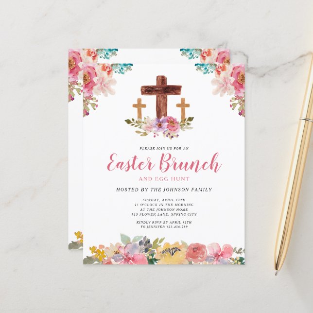 Budget Watercolor Religious Easter Brunch Egg Hunt (Front/Back In Situ)