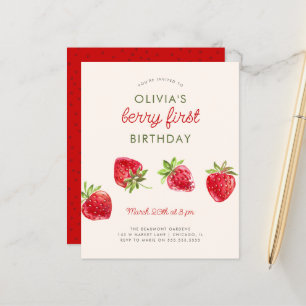 Budget Watercolor Strawberry Berry First Birthday