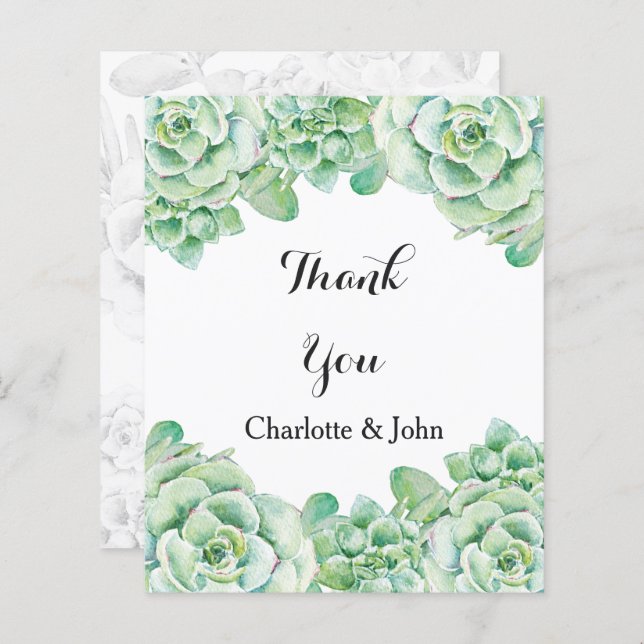 Budget Watercolor Succulent Wedding Thank You Card (Front/Back)