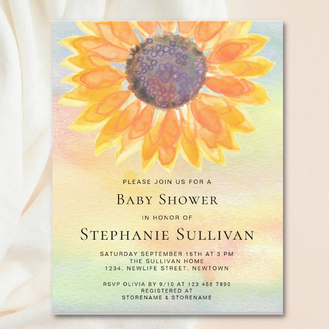 Budget Watercolor Sunflower Baby Shower Invitation (Creator Uploaded)