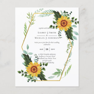 BUDGET Watercolor SUNFLOWERS Greenery Wedding Flyer
