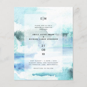 Budget Watercolor Teal Aqua Beach Wedding Invites