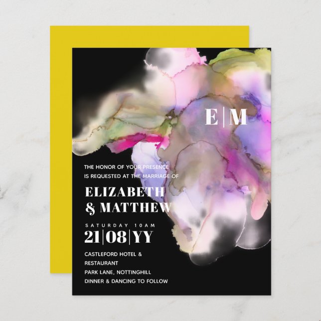 BUDGET Watercolor Wedding Abstract Purple Grey (Front/Back)