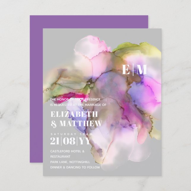 BUDGET Watercolor Wedding Abstract Purple Grey (Front/Back)