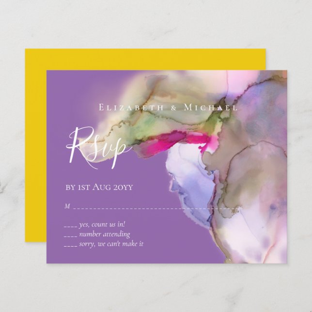 BUDGET Watercolor Wedding Abstract Purple  rsvp (Front/Back)