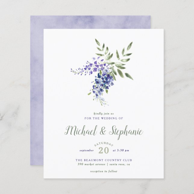 Budget Watercolor Wisteria Bouquet Wedding (Front/Back)