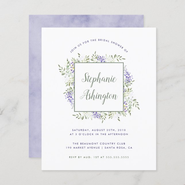 Budget Watercolor Wisteria Frame Bridal Shower (Front/Back)