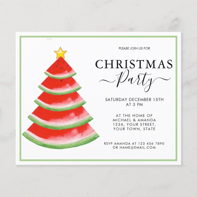 Budget Watermelon Christmas Party Invitation (Front)