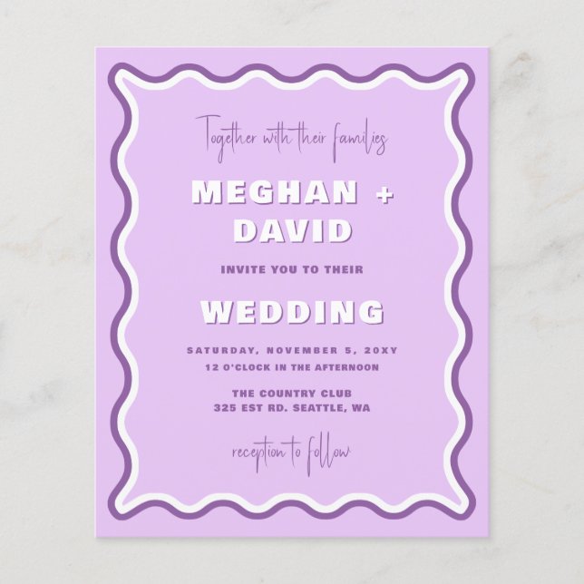 Budget Wavy Purple Photo Wedding Invitation (Front)