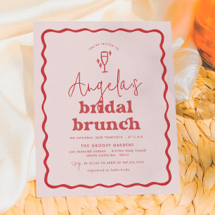 Budget Wavy Retro Pink & Red Groovy Bridal Brunch